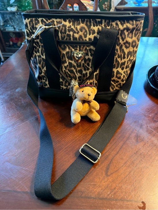Betsey Johnson Handbags - Betsey Johnson Leopard Print Tote with Black Trim and Plush Bear Charm